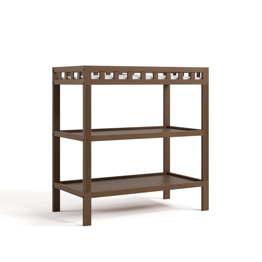 Storkcraft Morningside Changing Table (Hazelnut) – GREENGUARD Gold Certified Baby Changing Table, Includes Waterproof Diaper Changing Pad, Easy 30-Minute Assembly, 2 Open Shelves for Storage