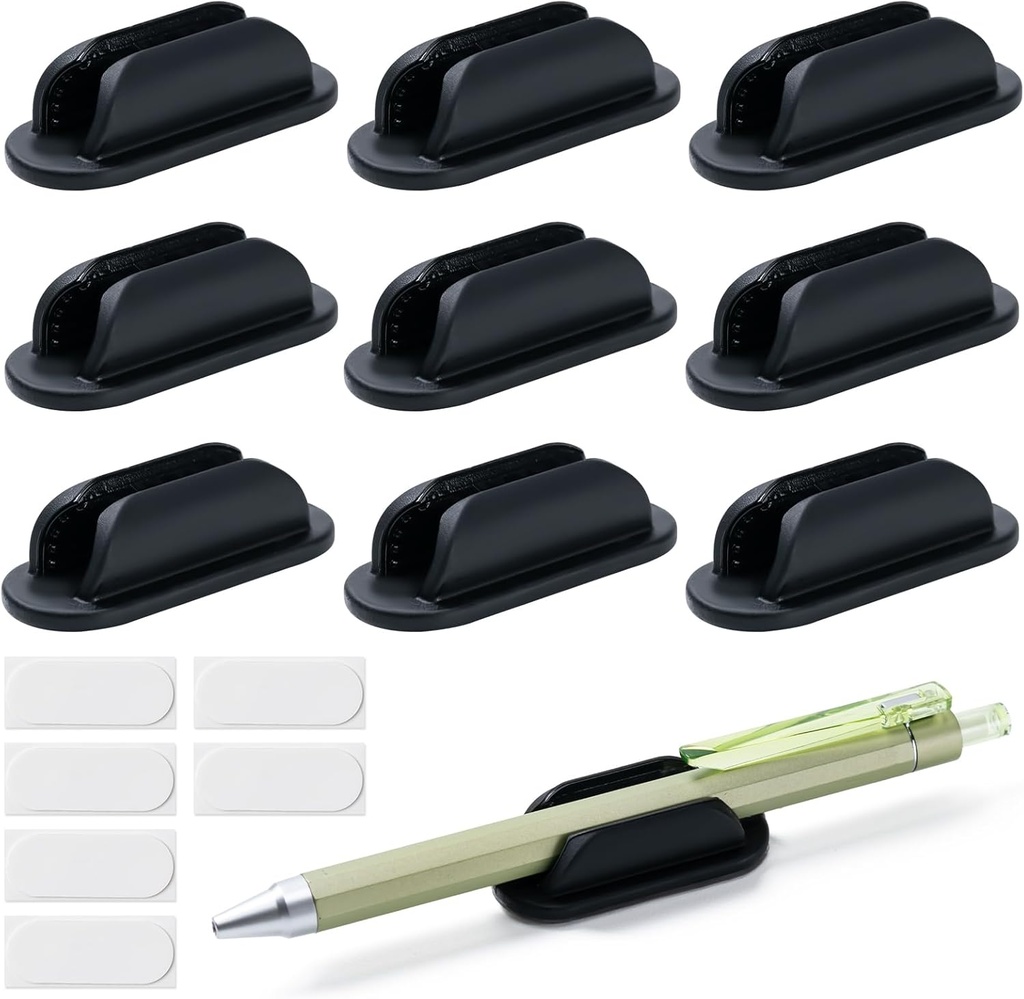 10 Pack Adhesive Pencil Holders for Desk,Silicone Flexible Pen Holder for Wall, Office, School,Home,Classroom Must Haves,Teacher Essentials Accessories,Desk Organizer,Art Supply,Small Gift (10, Black)