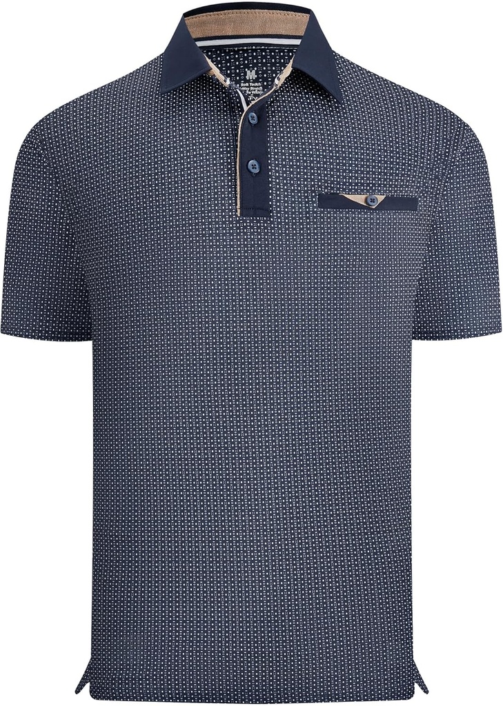 Esabel.C Golf Shirts for Men Dry Fit Performance Short Sleeve Print Moisture Wicking Collared Shirt