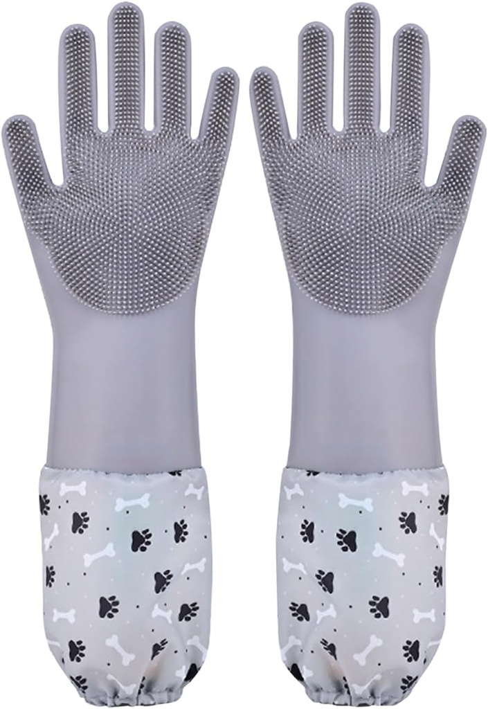 Pet Grooming Gloves Pet Hair Remover Cat, Dog Washing Gloves Silicone Heat Resistant Cleaning Gloves with High-Density Teeth Grooming Gloves for Dogs, Cats, Horses, Rabbits (1 Pair - Gray)