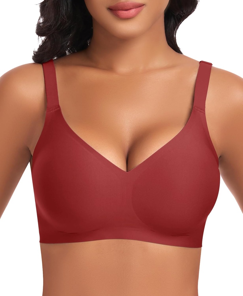 Wireless Jelly Bras for Women V Neck Seamless No Underwire Tshirt Bras Comfortable Padded Bralettes Everyday Bra