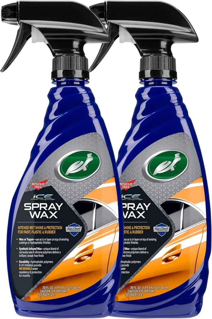 Turtle Wax 53878 ICE Spray Wax, Ultimate High Shine Wax Finish, For Use on Car Paint, Trim and Plastics, Safe for Motorcycles, RV's, Trucks and More, 20 oz. (Pack of 2)