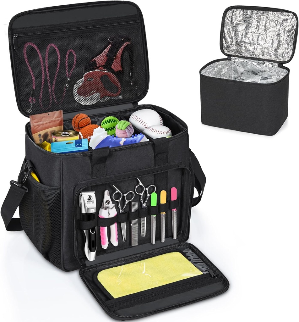 GMAK Large Pet Grooming Bag, Dog Grooming Tote Bags Supplies Organizer Case Pets Tools Organizer Tote for Dog Cat Grooming Tool Kit and Accessories, Black(Bag Only)