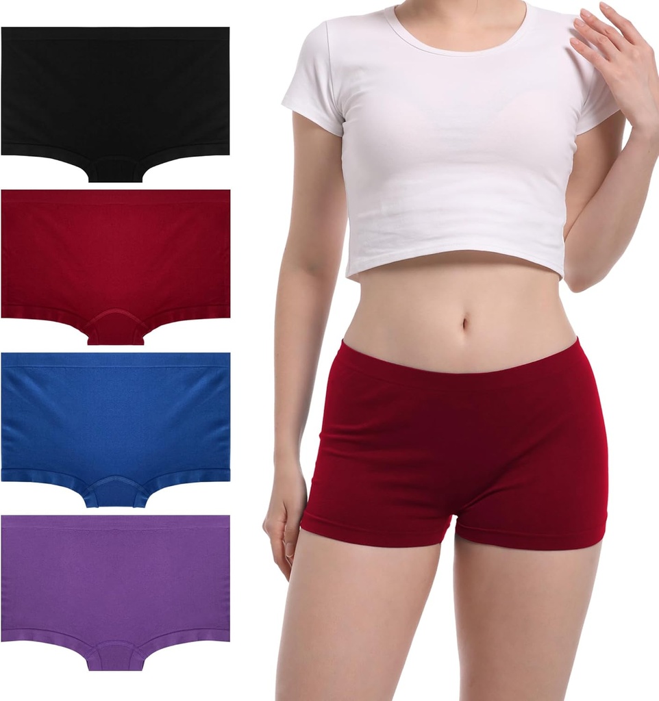 Polyester Boy Shorts for Women Seamless No Show Underwear, Elastic Waistband Multipack 4