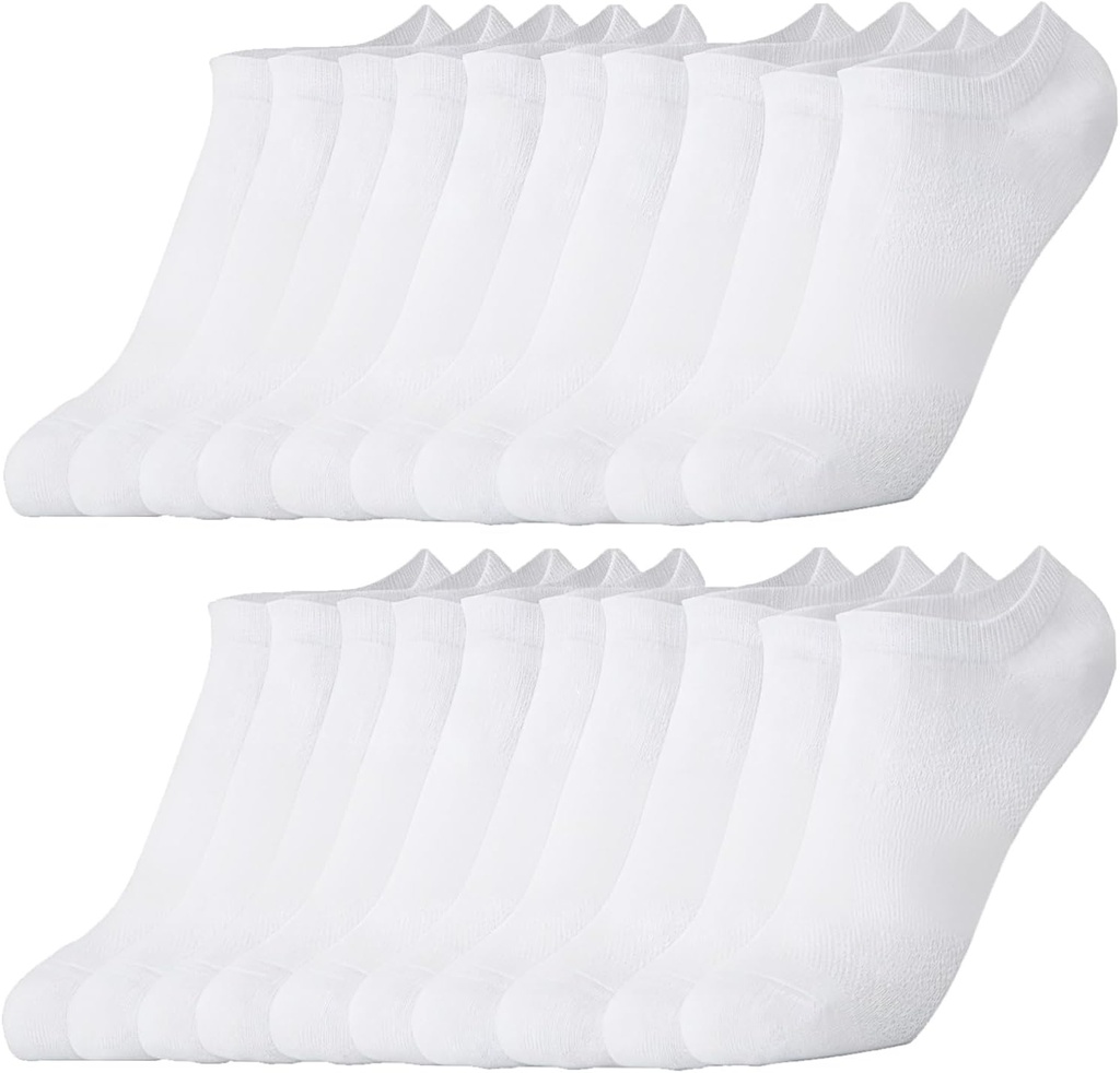10 Pairs Ankle Socks No Show Sock Low-Cut Athletic Men Women Cotton Socks (US, Digital, 9, 11, Regular, White)