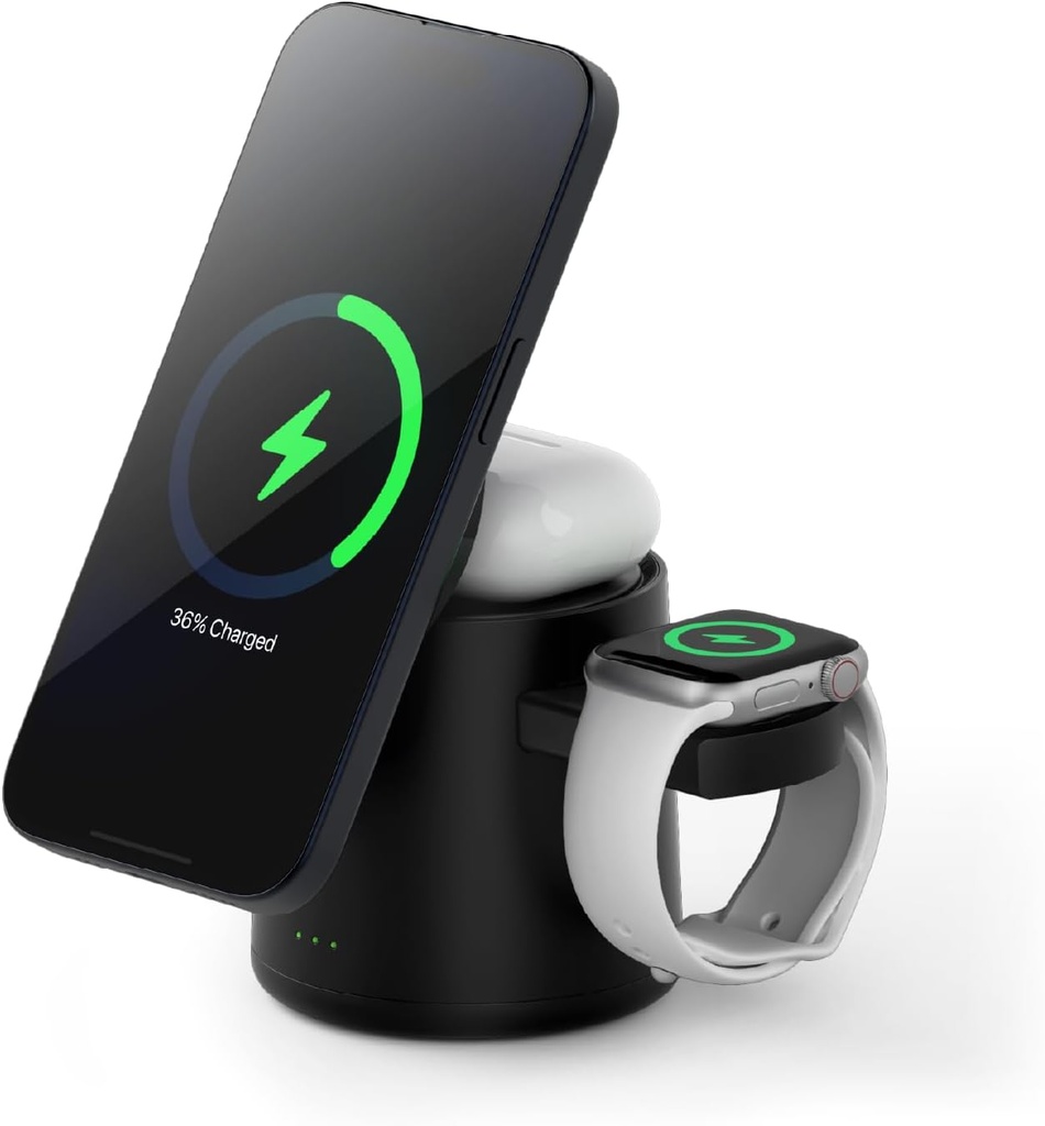 15W Max Wireless Charger Fast Charging, 3 in 1 Charging Station for iPhone 16 15 14 13 12 Pro/Max/Plus Charger, Magnetic Travel Charger for iWatch and AirPods