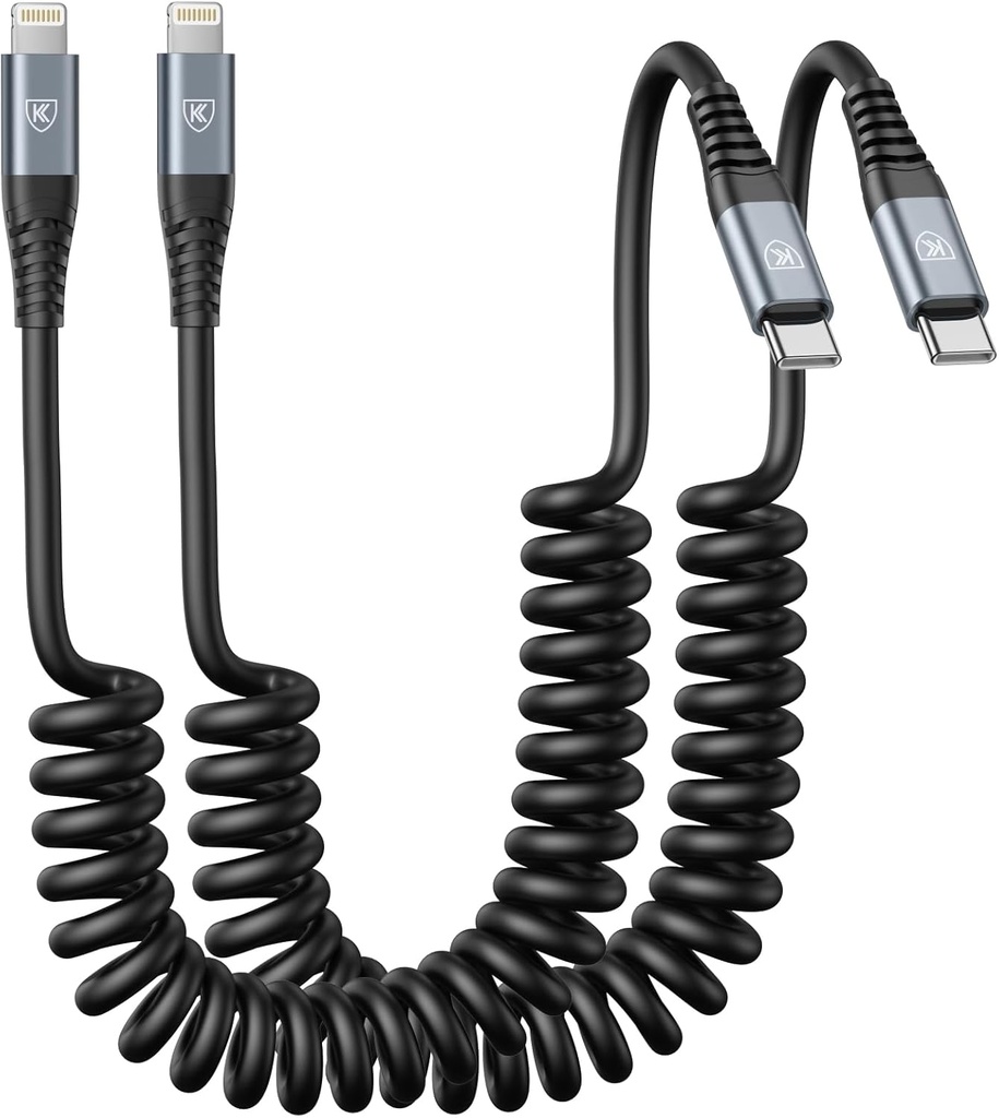 KIYODA USB Type C to Lightning Cable 3FT 2Pack, Coiled iPhone Charger Fast Charging for Car Short USBC Lightning iPhone Cord for iPhone14/13/12/11 Pro Max/iPad/CarPlay