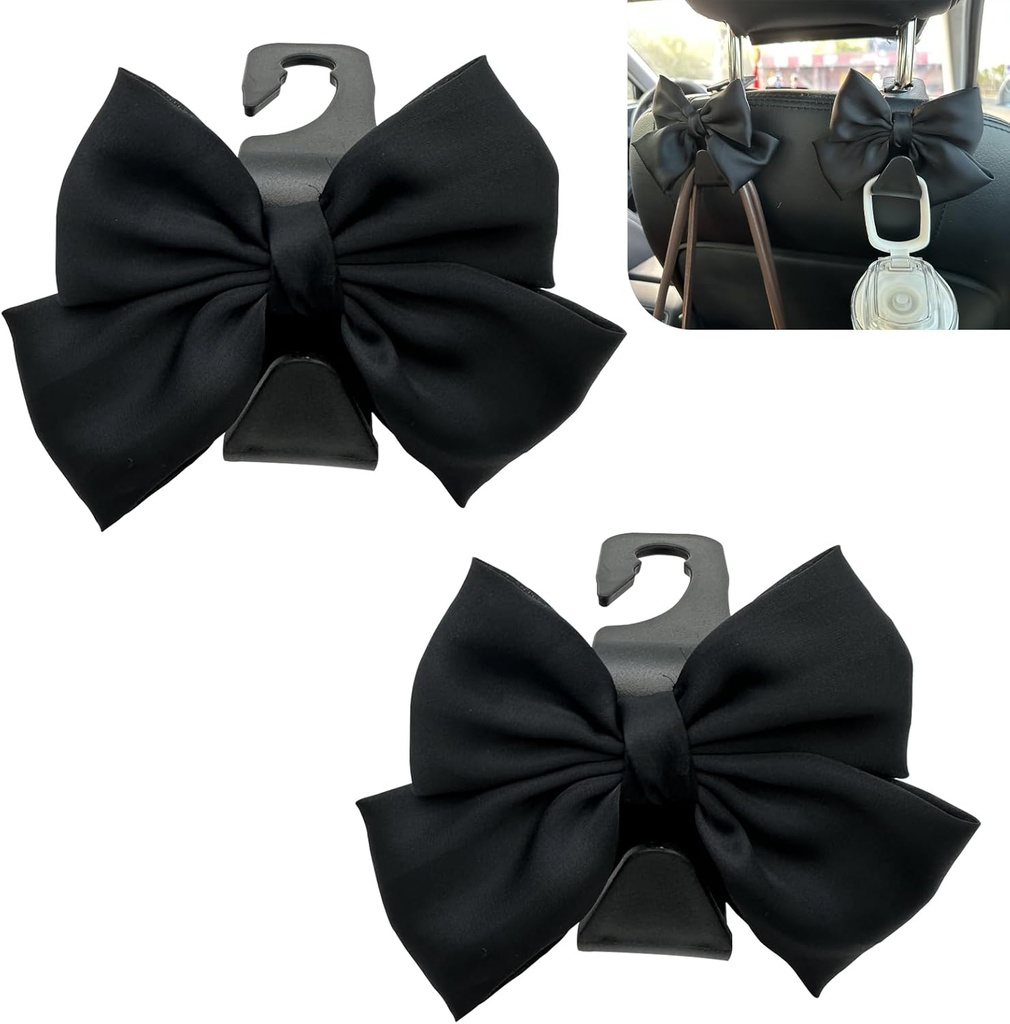 Zikefest 2PCS Car Seat Headrest Hooks, Car Purse Hook for Car, Cute Bow Car Rear Seat Storage Hooks, Interior Decorating Accessories for Purses, Bags, Umbrellas (Black)