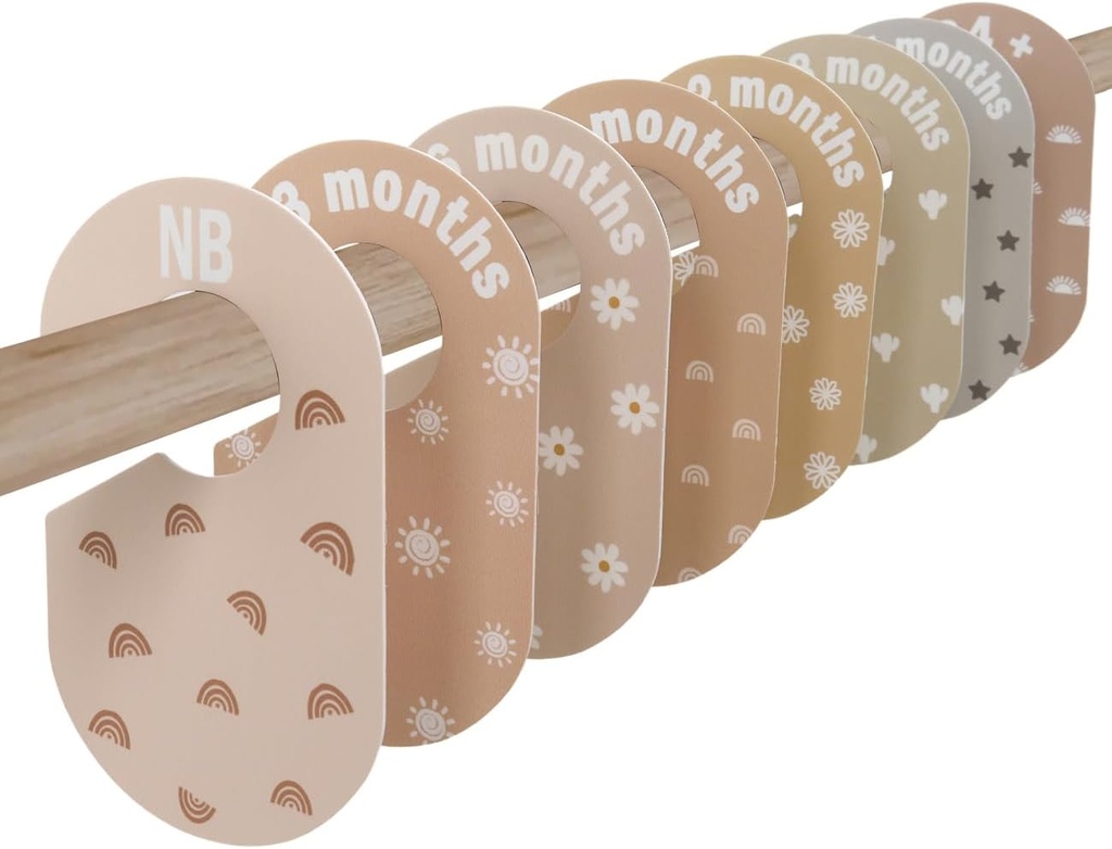 eoscasely Baby Closet Divider, Baby Wardrobe Organizer, Double-Sided Minimalist Cute Design, Nursery Decor Clothes Hanger Dividers for Sorting 8 Sizes from Newborn to 12+ Months