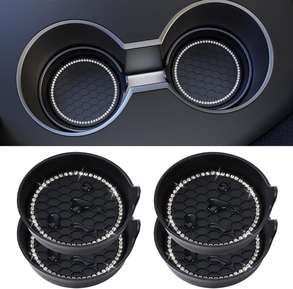 Amooca Car Cup Coaster Universal Non-Slip Cup Holders Bling Crystal Rhinestone Car Interior Accessories 4 Pack Black