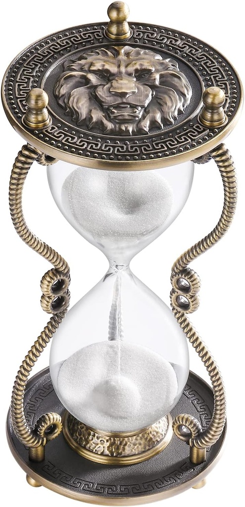 CNCJ Hourglass Sand Timer 60 Minute:Large Lion Brass Carved Sand Clock,Vintage White Sand Watch 60 Min,Unique Reloj De Arena,Hour Glass Sandglass for Gifts,Office,Desk Decorations