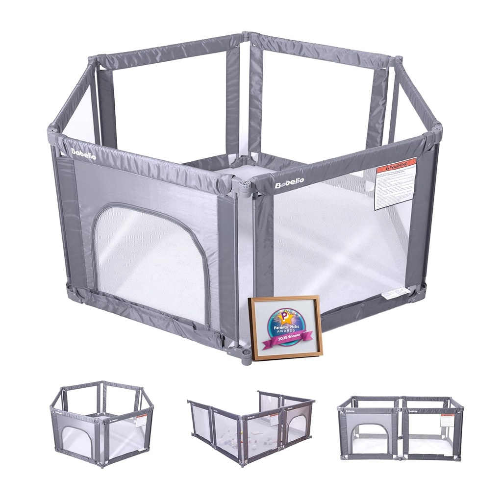 Babelio Wall Mountable Playard, Foldable Playpen for Babies and Toddlers- Adjustable Shape & Area, 62 * 31" Playpen with Zipper Gate, Portable Baby Fence for Indoor & Outdoor