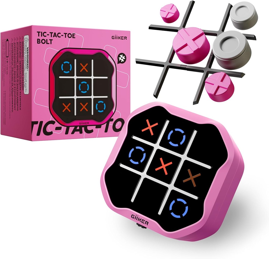 GiiKER Tic Tac Toe Bolt Game, Original 3-in-1 Handheld Games, Portable Travel Games for Car Ride, Toys Gift Idea for Kids and Adults, Stocking Stuffers Birthday Gifts for Boys Girls - Pink