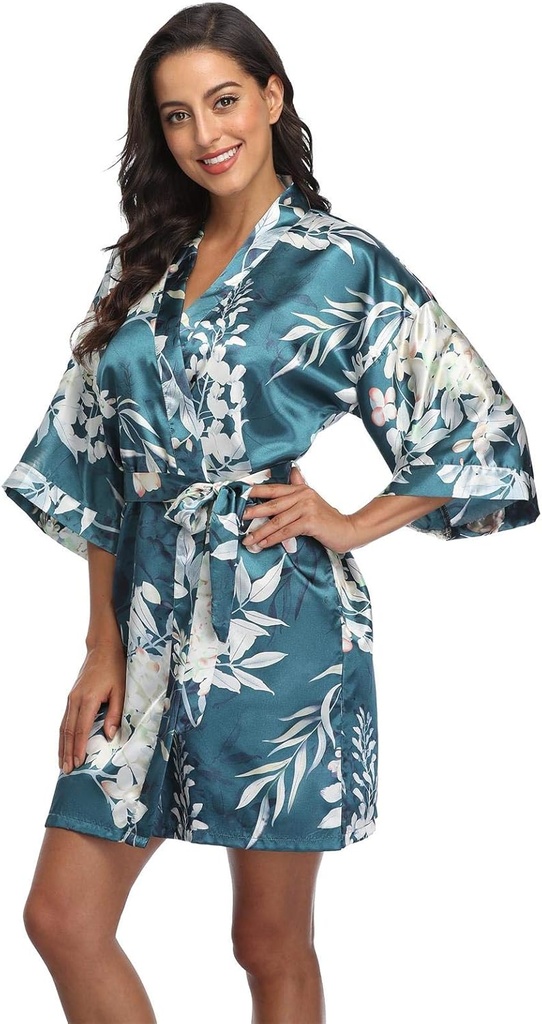 season dressing Women Floral Robes Bridesmaids Short Satin Kimono Sleepwear for Wedding Party