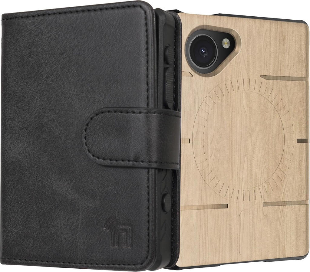 Nakedcellphone Case and Wallet Combo for Light Phone III, Rugged Cover (Compatible with MagSafe) and Bifold Credit Card Holder - Wood Design
