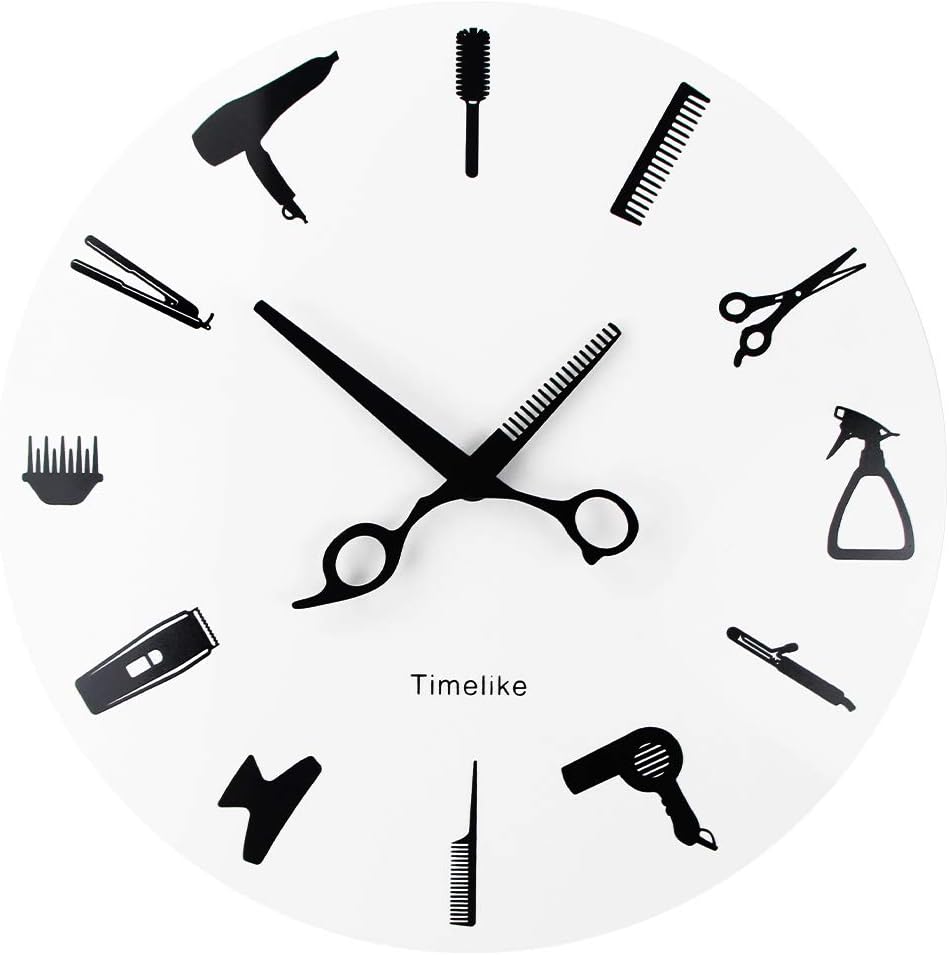 Timelike Barber Equiment Tools Wall Clock Modern Design Barber Shop Business Sign Wall Watch Beauty Hair Salon Clock Hairdresser Gift