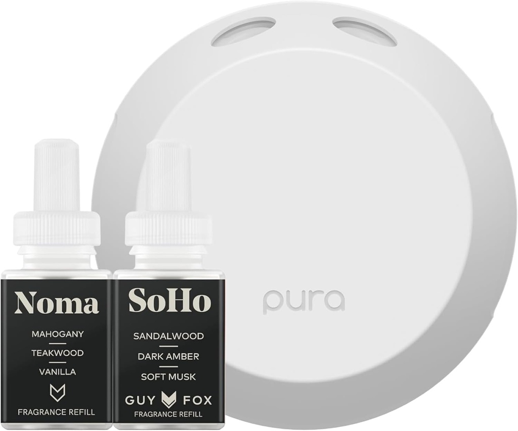Pura Smart Home Fragrance Device Starter Set - Pura 4 - Scent Diffuser for Home - Includes Fragrance Aroma Diffuser - Square Box, SoHo and Noma Scent Refills