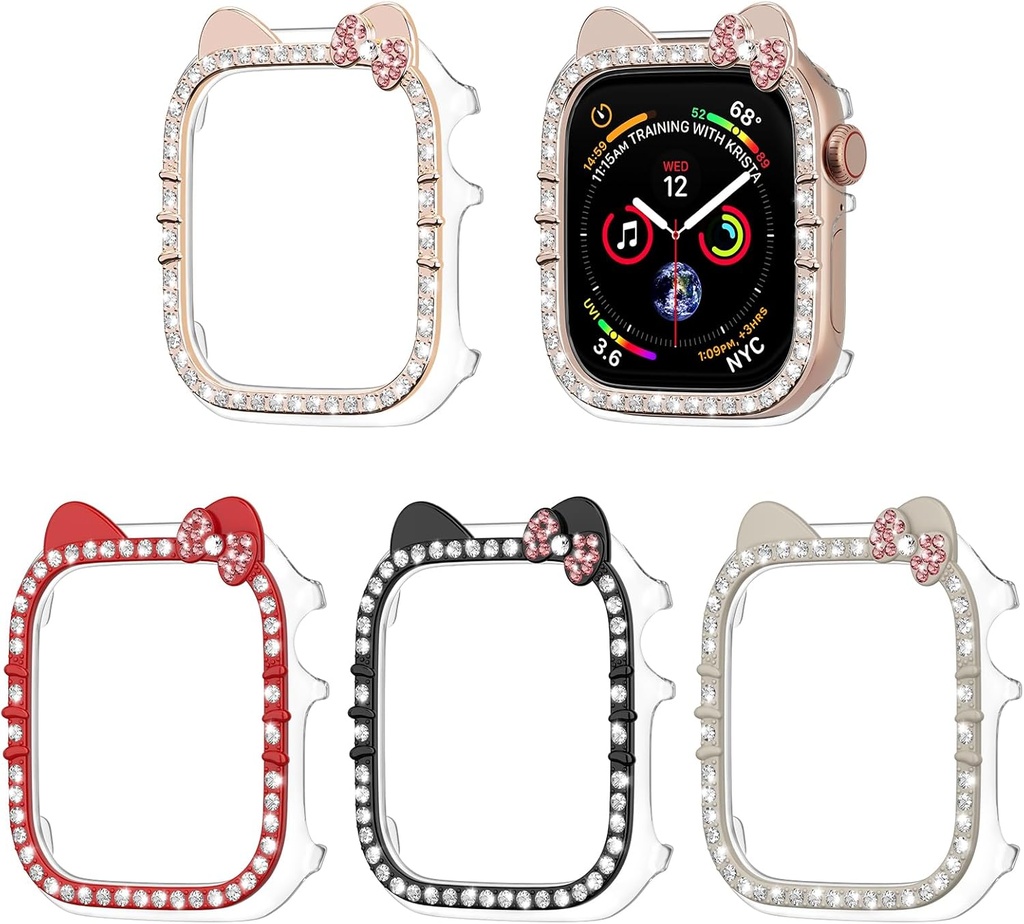 4-Pack Bling Case for Apple Watch SE 3/SE 2/SE/6/5/4 40mm, Cat Pattern Glitter Diamond Rhinestone Bumper Protector Cover for iWatch Accessories 40 mm for Women