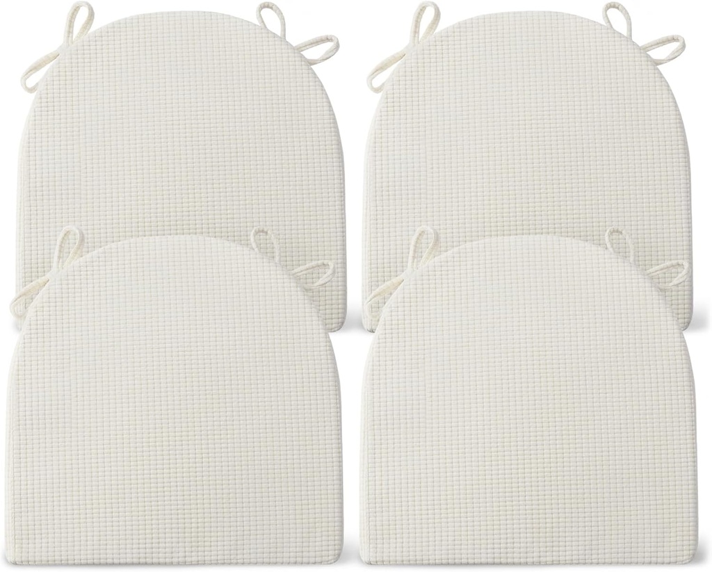 Chair Cushions for Dining Chairs Set of 4, Non-Slip Kitchen Chair Pads with Ties, High-Resilience Foam Seat Cushions, Removable Washable Cover, Beige