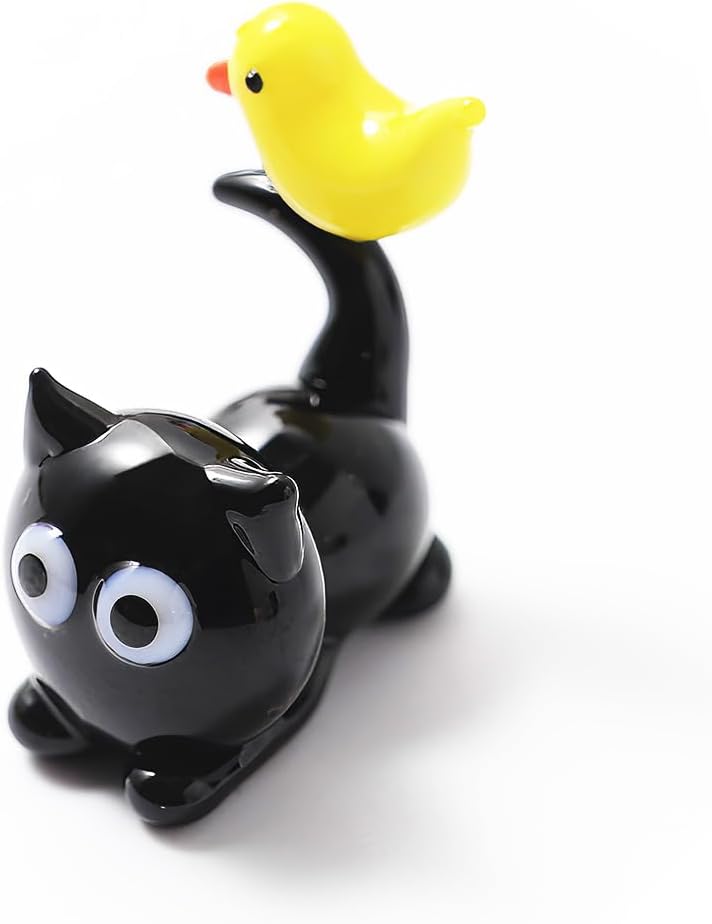Handmade Glass Cat Miniature.Glass Animal.Cat Charms.Cat Lovers Gift.Christmas Gift for Christmas.Dollhouse Accessories.Terrarium Figurines.Terrarium Decoration. (Black Cat-Duck)