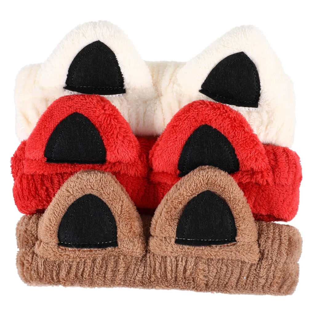 3 x Cat Ears Headband Ears Headbands Spa Makeup Head band Cute Headband for Washing Face Skincare Makeup Headpiece for Women Girls Trendy Stuff Present Soft Coral Fleece Hair Accessories