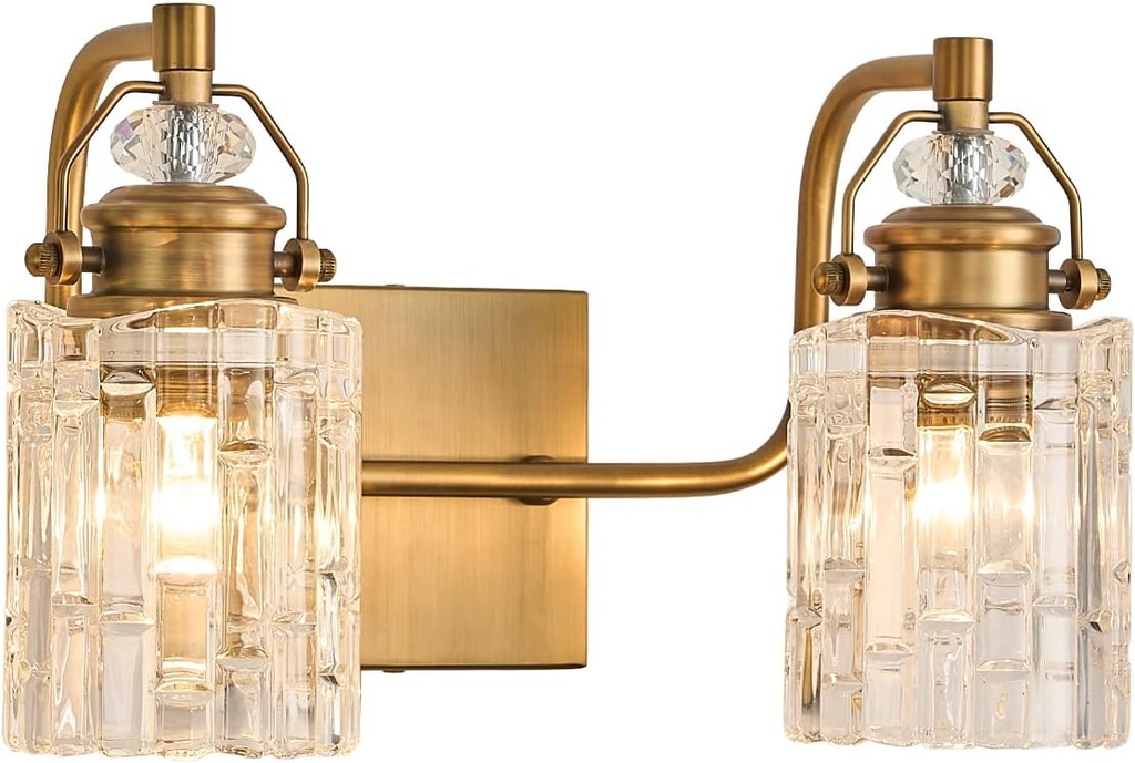 12.8-inch 2-Light, Vintage Vanity Light Brass Brushed Bathroom Fixture, E26 Socket Retro Wall lamp, Antique Brass Bathroom Light fixtures (Rust-Proof, Easy to Install, Bulb not Included)