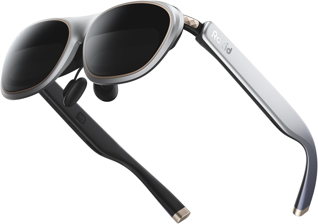 Rokid Max 2 AR Glasses Silver, 215" Micro-OLED Display, 50° FOV, 600 Nits Brightness, Compatible with Mobile Phone, Steam Deck, ROG, Ipad, Mac Immersive Wearable Display for Gaming & Entertainment