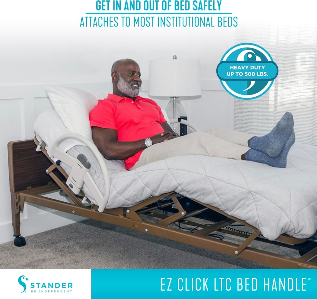 Stander EZ Click Bed Handle, Hospital Beds Rail, Safety Assist Medical Railing for Seniors, Long Term Care for Elderly, Set of 2, ASTM Safety Approved Bedrail