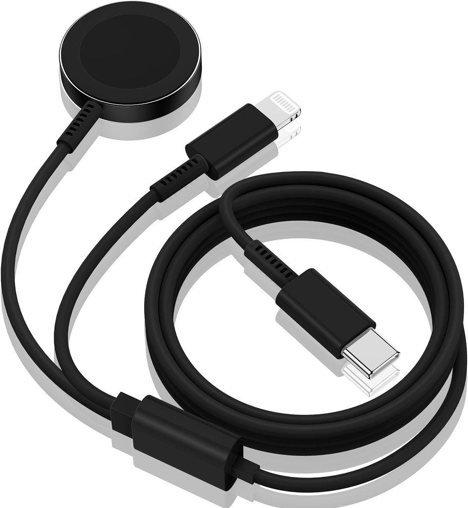 Upgraded Apple Watch Charger Cable USB C, [Apple MFi Certified] Magnetic iWatch Charging Cable 6ft, Type C 2-in-1 iWatch Charging Cord for Watch Series Ultra 9 8 7 6 5 4 3 SE & iPhone 14/13-Black