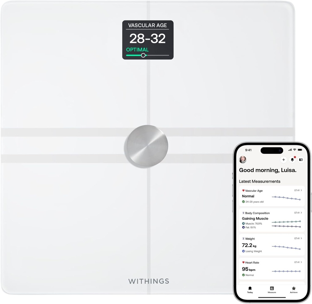 WITHINGS Body Comp WLAN Smart Scales with Full Body Analysis Including Fat Content, Muscle Mass, Bone Density, Visceral Fat, Digital Personal Scales/Body Fat Scales with Bluetooth