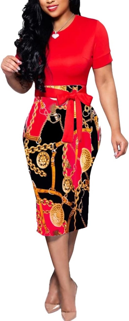 BOGURST Women Midi Bodycon Dress Work Casual Cute Floral Prints Pencil Dresses