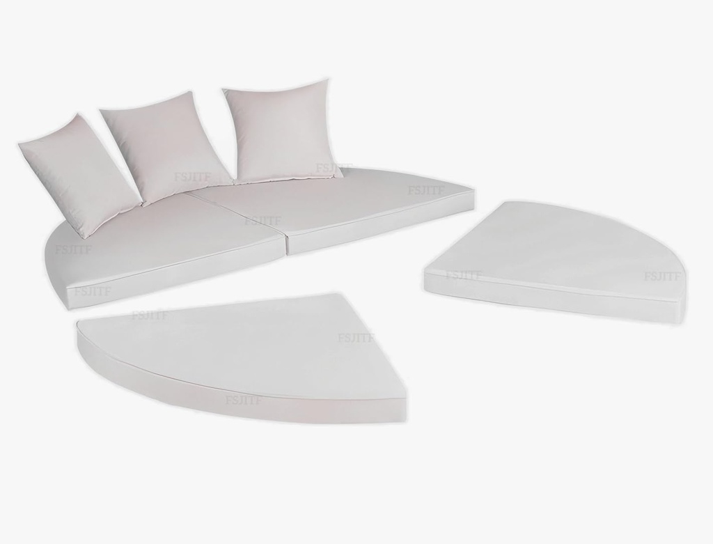 Outdoor Round Daybed Cushion Cover,Replacement Patio 66" Sun Bed 4 in 1 Rain-Proof Cover,Fade Resistant [Filling Foam and Pillow Not Included] (Ivory White)