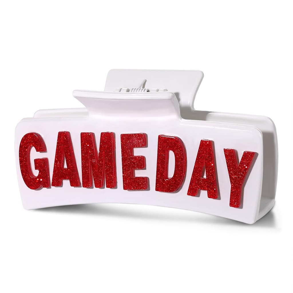 Game Day Hair Clip for Women 4 inches Sport Football Hair Red White Acrylic Claw Clips Football Mom Hair Accessories Game Day Outfits Sport Party Favors Gifts