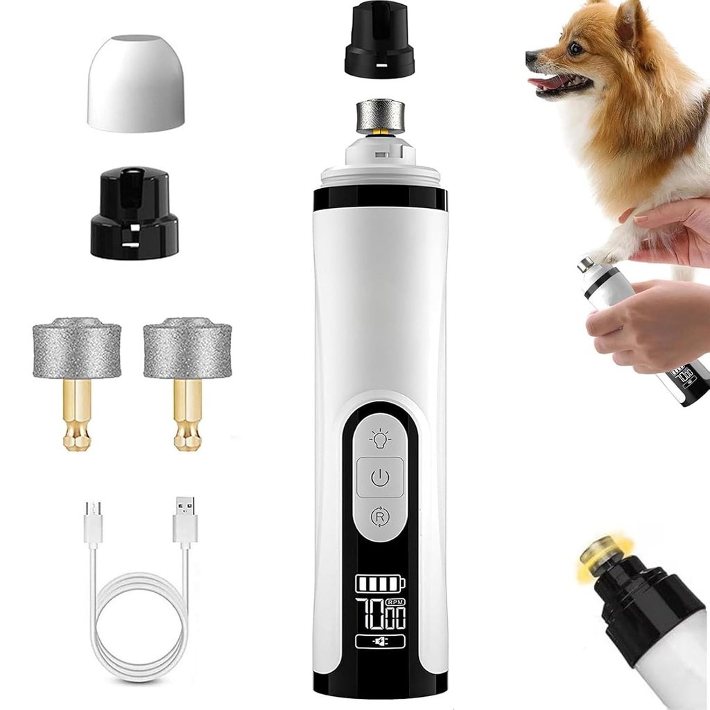 Ayland heusom Silent Groom Pro Nail Grinder, 2025 New Nail Grinder for Dogs and Cats with LED Light & 3 Speeds, 2000mAh USB Rechargeable Dog Nail Trimmer for Thick Nails (1pc+2 Heads)