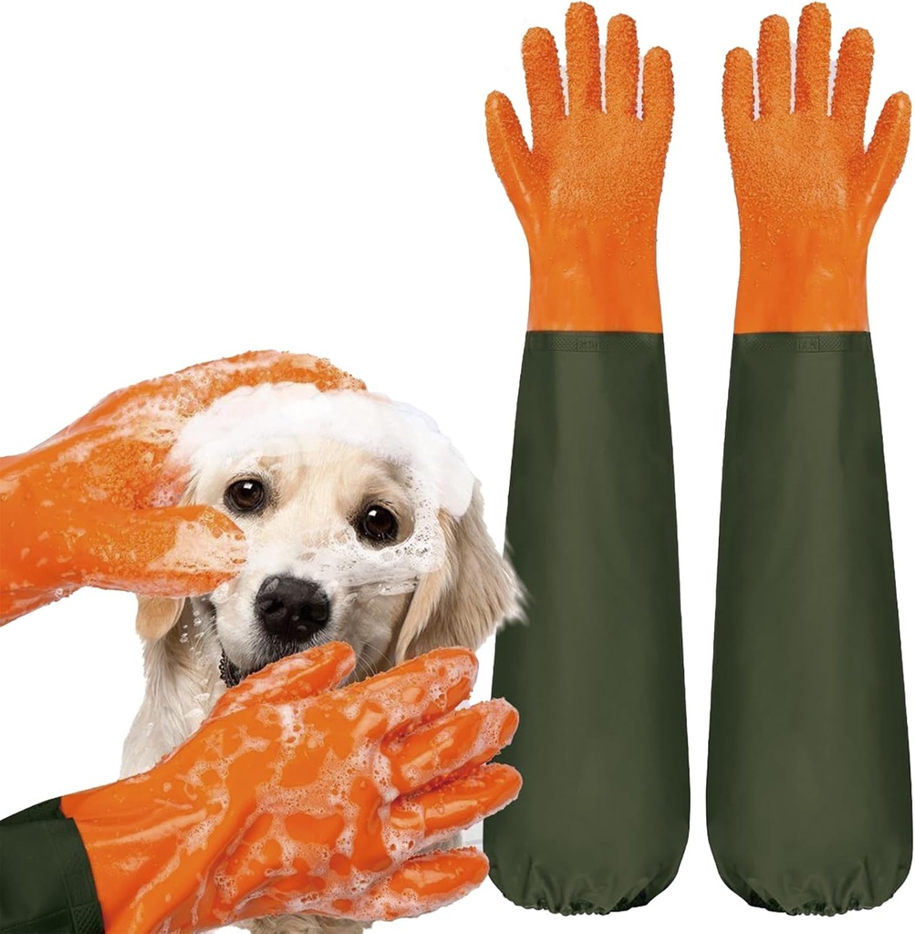 YOFANG Dog Washing Gloves,27.6" Long Rubber Dog Bath Brush, Durable Cat Bite-Proof gloves & Pet Hair Removal Glove with Soft Particles Suitable for Dogs Cats Pet Grooming.
