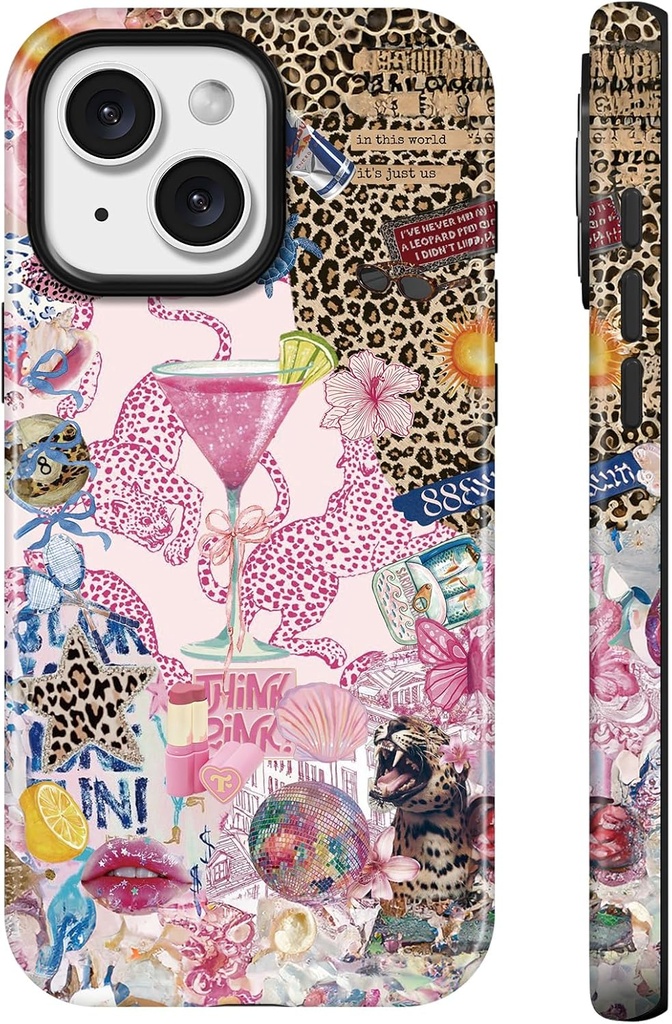 Lumen for iPhone 13 mini Case, Compatible with Magsafe, Hard Shell Cover with Camera Protection for Women Girls - Trendy Pink Preppy Collage Leopard Retro Disco Y2K Sorority Aesthetic Artsy Design