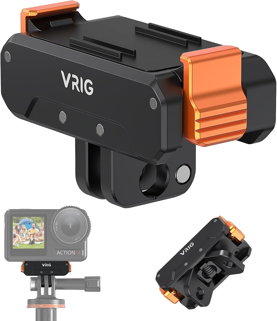 VRIG Magnetic Adapter Mount for DJI Osmo Action 5 Pro/Action 4/Action 3, Quick Release Adapter with Aluminum Alloy Extension Base Mount Accessories,with 1/4" Thread Tripod Holder Selfie, Vlogging
