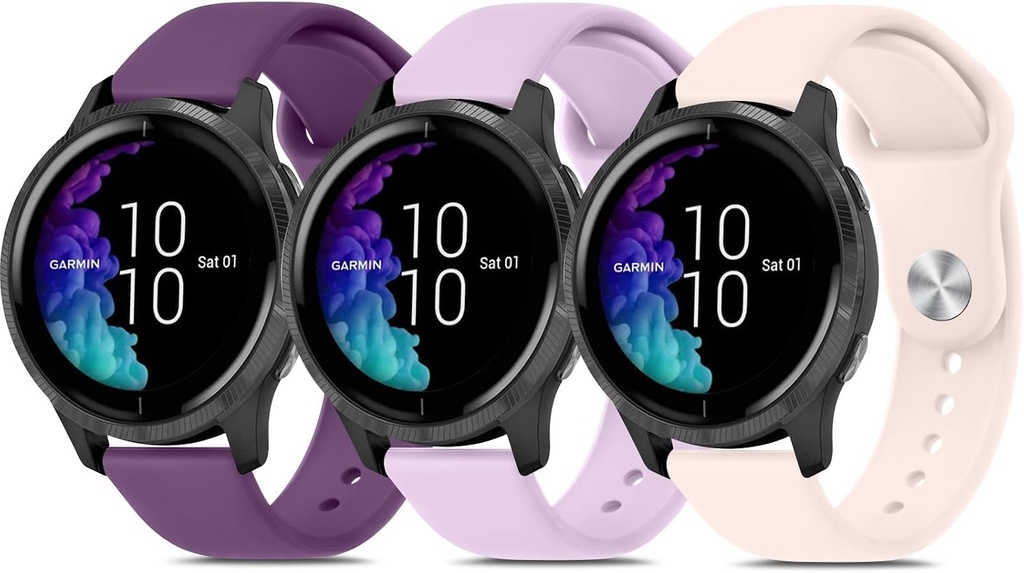 Meliya Bands Compatible with Garmin Venu 2 Plus / Venu Sq / Venu / Vivoactive 3 Watch Band Women Men, 3 PACK 20mm Quick Release Soft Silicone Sport Replacement Watch Strap for Garmin Vivomove Sport, Vivoactive 3 Music, Forerunner 645 / 245 Music Smart Watch