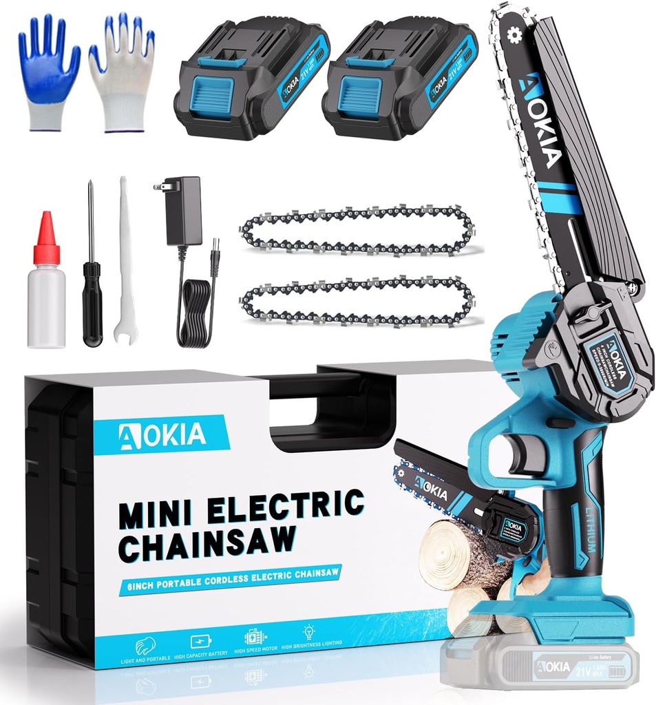 Mini Chainsaw, 6 inch Mini Chainsaw Cordless, Small Hand held Electric Power Chain Saw 2 Battery Powered Operated, Household and Garden for Tree Trimming Wood Cutting, Gifts for Father Husband Men