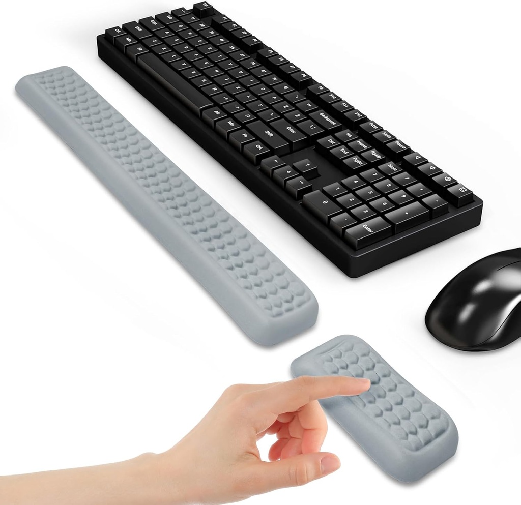 Wrist Rest for Keyboard and Mouse, Comfort Memory Foam Wrist Rest with Non-Slip PU Base, Leather Mouse Pad, Ergonomic Keyboard Wrist Support for Typing Pain Relief, Protect Hand and Arm (Grey)