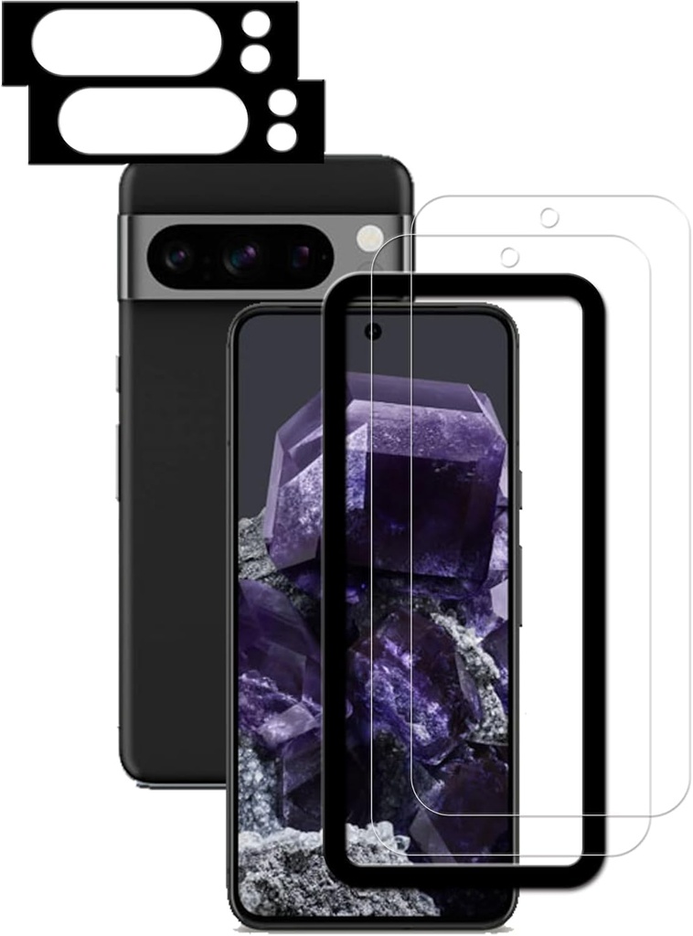 Screen Protector For Google Pixel 8 Pro Tempered Glass 2-Pack Camera Lens Protector Film 2-Pack with Easy Alignment Tool