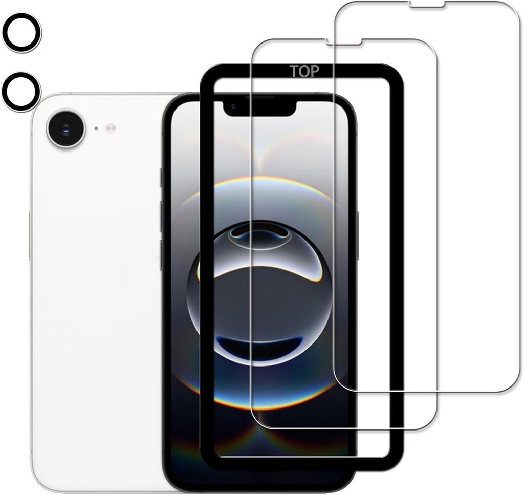 2+2 Pack Alignment Frame Designed Tempered Glass Film For iPhone 16e Screen Protector 2-Pack with Camera Lens Protector 2-Pack