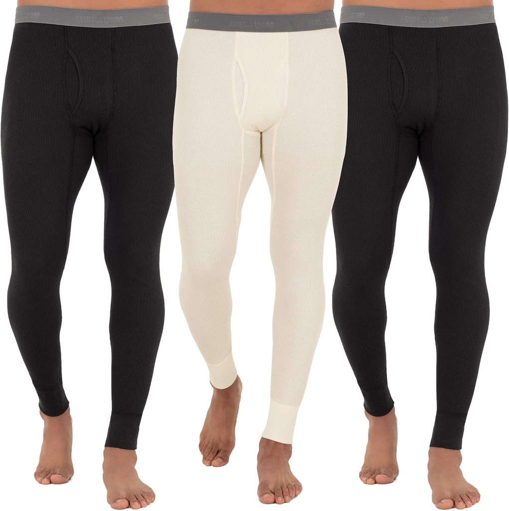 Fruit of the Loom Mens Recycled Premium Waffle Thermal Underwear Long Johns Bottom (1, 2, 3, and 4 Packs)