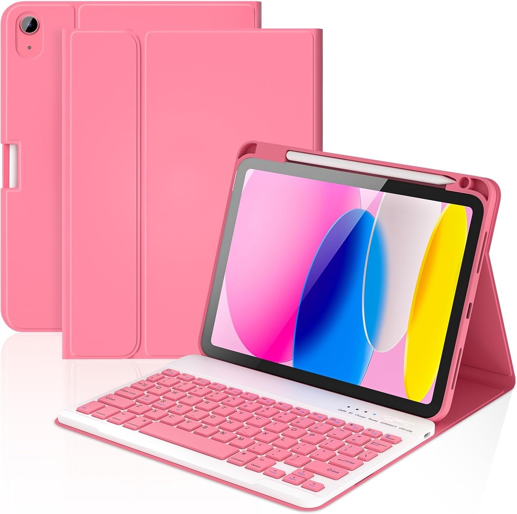 KBCASE for iPad 11th/10th Generation Case with Keyboard, Detachable Wireless Keyboard Case with Pencil Holder for iPad A16 11 inch 2025/10th Gen 10.9 inch 2022 (Watermelon Red)